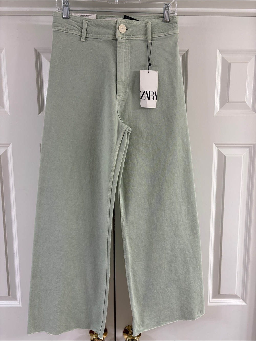 NWT!! Zara The Marine Straight Jeans. Spring Green Color. Sz 36/4.
